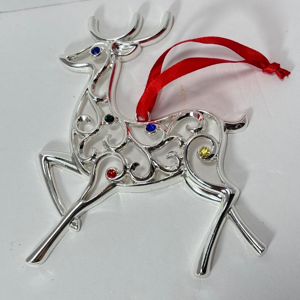 Lenox Sparkle & Scroll Multi Crystal Silver plated Reindeer Ornament